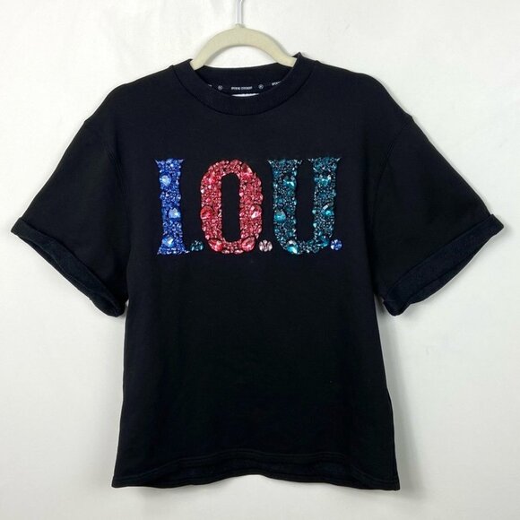Opening Ceremony IOU Short Sleeve Sweatshirt Tee Size XS Bling Sequins Top Shirt - Picture 11 of 11
